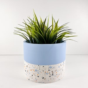 Handmade Terrazzo Planter Pot - Heat-Resistant, Sealed With Beeswax - Light Blue Elegance