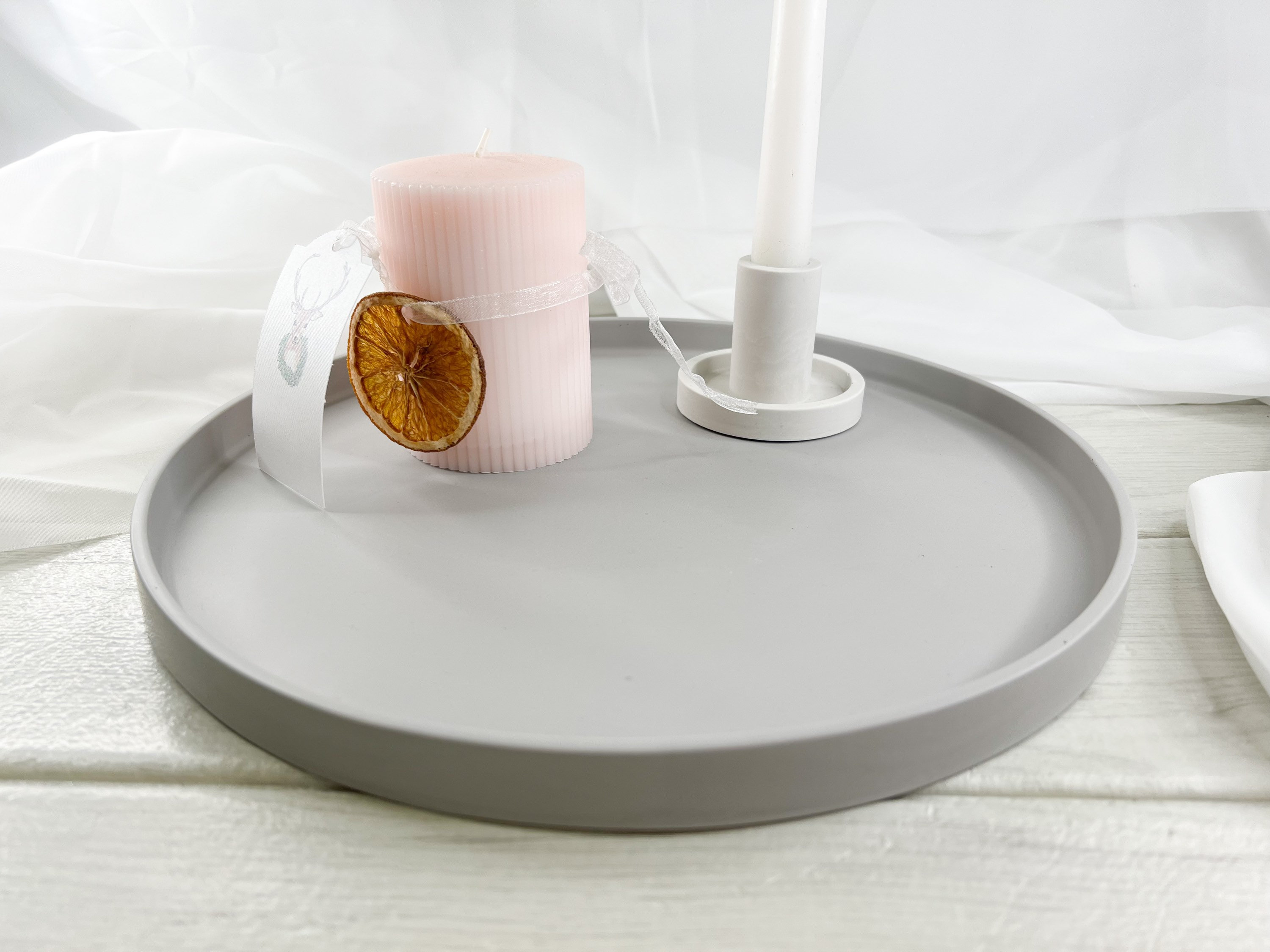 Round Grey Tray / Monochrome Large Tray / Home Decoration Tray / Large