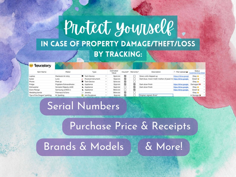 Home Inventory Google Sheets Template Etsy