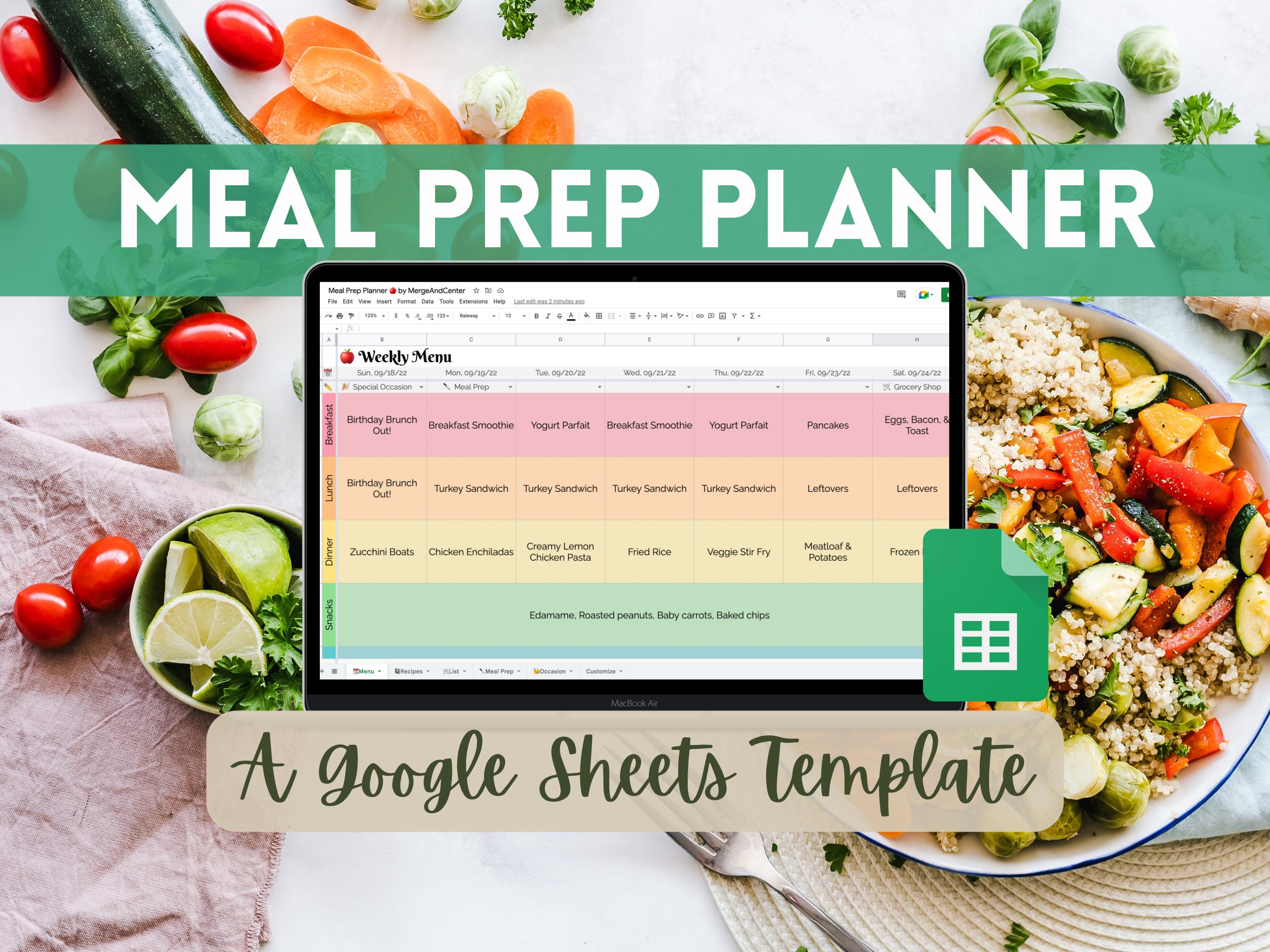 Meal Prep Planner Google Sheets Template Etsy