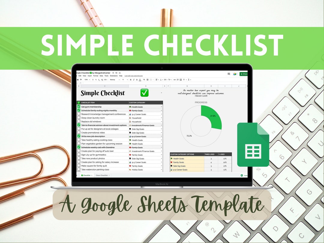 Simple Checklist Google Sheets Template Etsy Simple Checklist Google Sheets Template Etsy