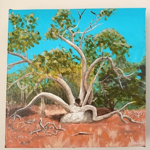 Eucalyptus Tree - Acrylic on Deep Canvas 10x10&quot; - Original Painting