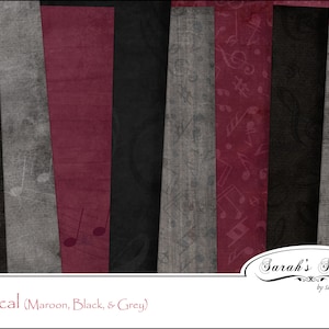 Musical Digital Scrapbook Papers (Maroon/Black/Grey) - Digital Scrapbooking
