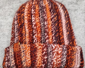 CROCHET HAT Orange stripes - size. M/L (56 - 59 cm)