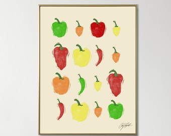 Kitchen Ingredient Art Print | Ingredient Stamp | Food Art Print | Peppers | Trendy Home Decor | Chili Pepper Art Print| Vintage Spice Print