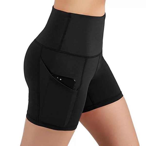 Yoga High Waist Tight Fitness Sports Yoga Exercise Elastic Pockets Shorts! **Large and Medium size in Black not available at the moment!!!**