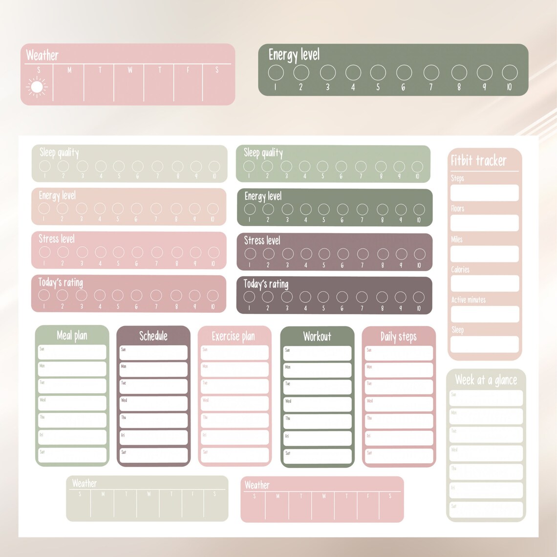 Daily Routine Pink Widget 80+ Green Pink Pastel Widget Digital Stickers, Daily Trackers ...