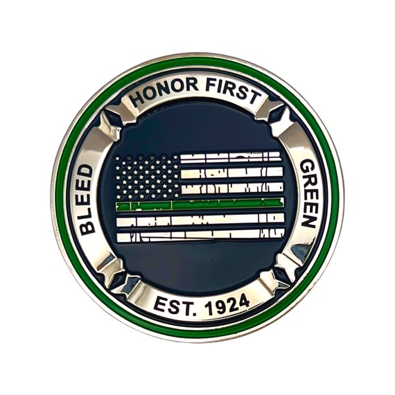 Thin Green Line Core Values Challenge Coin Bleed Green Border Patrol CBP 