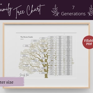Stammbaum Vorlage Druckbare ausfüllbare PDF Stammbaum Diagramm - 7 Generationen | Genealogie Familientreffen Geschenk, Goldbaum, Poster, 24x18, A2