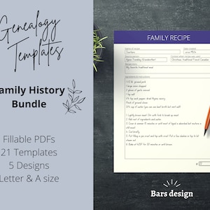 Family History Genealogy Templates Digital Printable | Genealogy Research Fillable Form PDF Worksheet Bundle, 21 Pages, Bars | Letter, A4