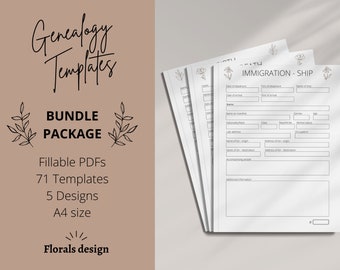Genealogy Templates Digital Printable | Genealogy Research Fillable Forms PDFs | Family History Worksheet Bundle, 355 Pages | A4 Size