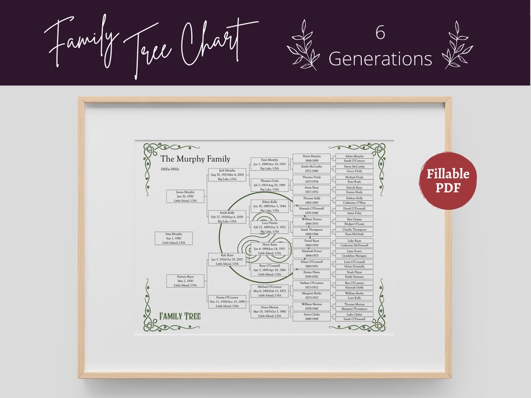 Family Tree Chart 6 Generations Digital &amp; Printable PDF - Etsy