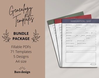 Genealogy Templates Digital Printable | Genealogy Research Fillable Forms PDFs | Family History Worksheet Bundle, 355 Pages | A4 Size