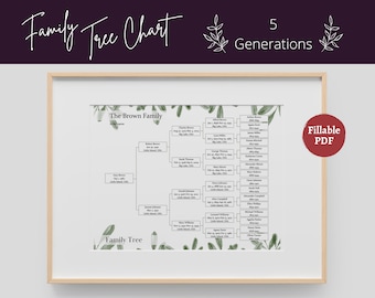 Stammbaum Vorlage Druckbare ausfüllbare PDF Stammbaum Diagramm - 5 Generationen | Genealogie Familientreffen Geschenk, Blätter, Brief, 8x10, A4
