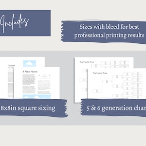 Includes sizes with bleed for best professional printing results, 8x8 square sizing, 5 and 6 generation charts