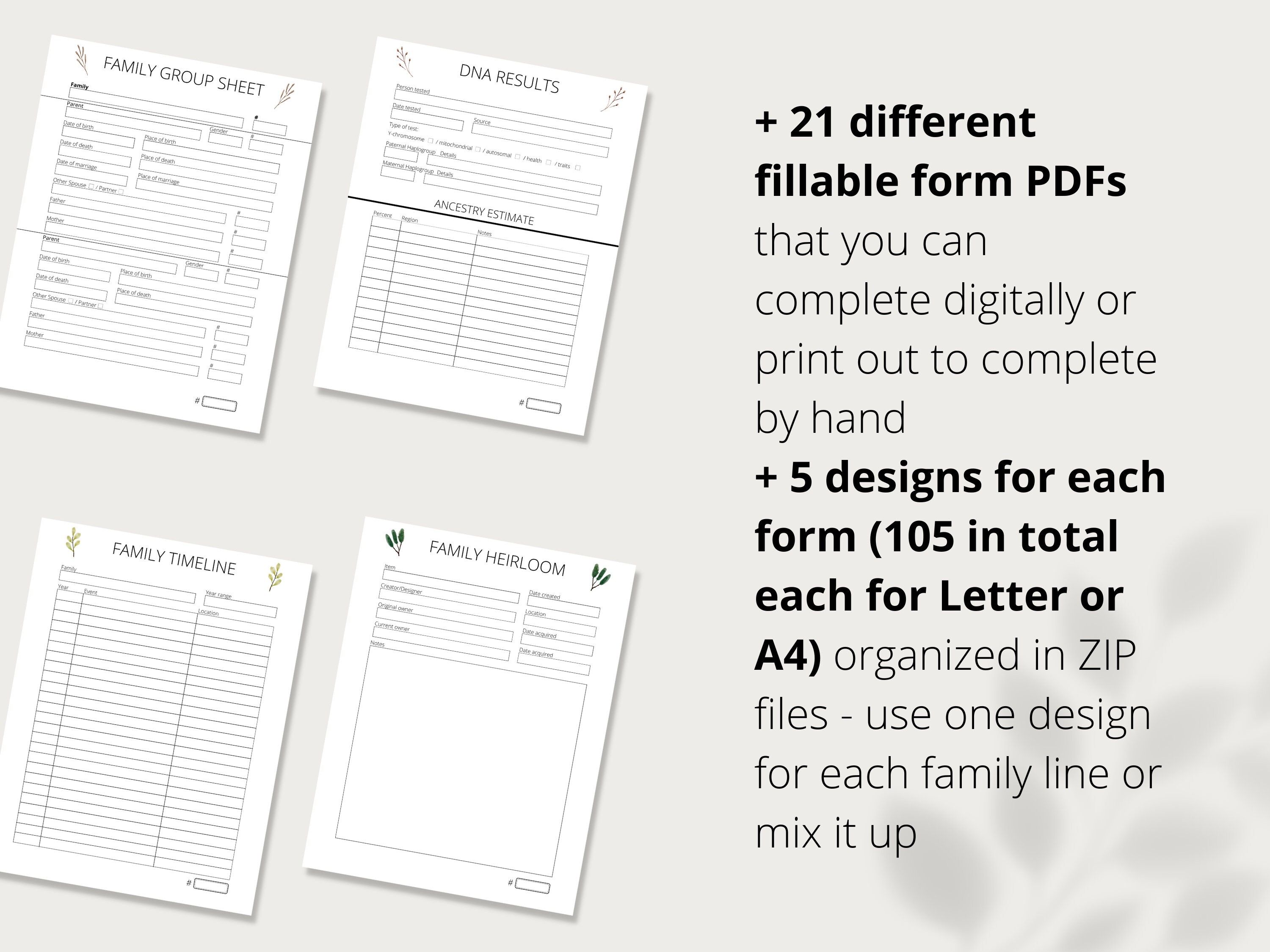 Family History Genealogy Templates Digital Printable | Genealogy ...