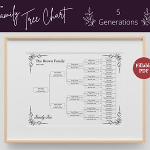 Family Tree Template Printable Fillable PDF Family Tree Chart - 5 Generations | Genealogy Family Reunion Gift, Vintage, Letter, 8x10, A4