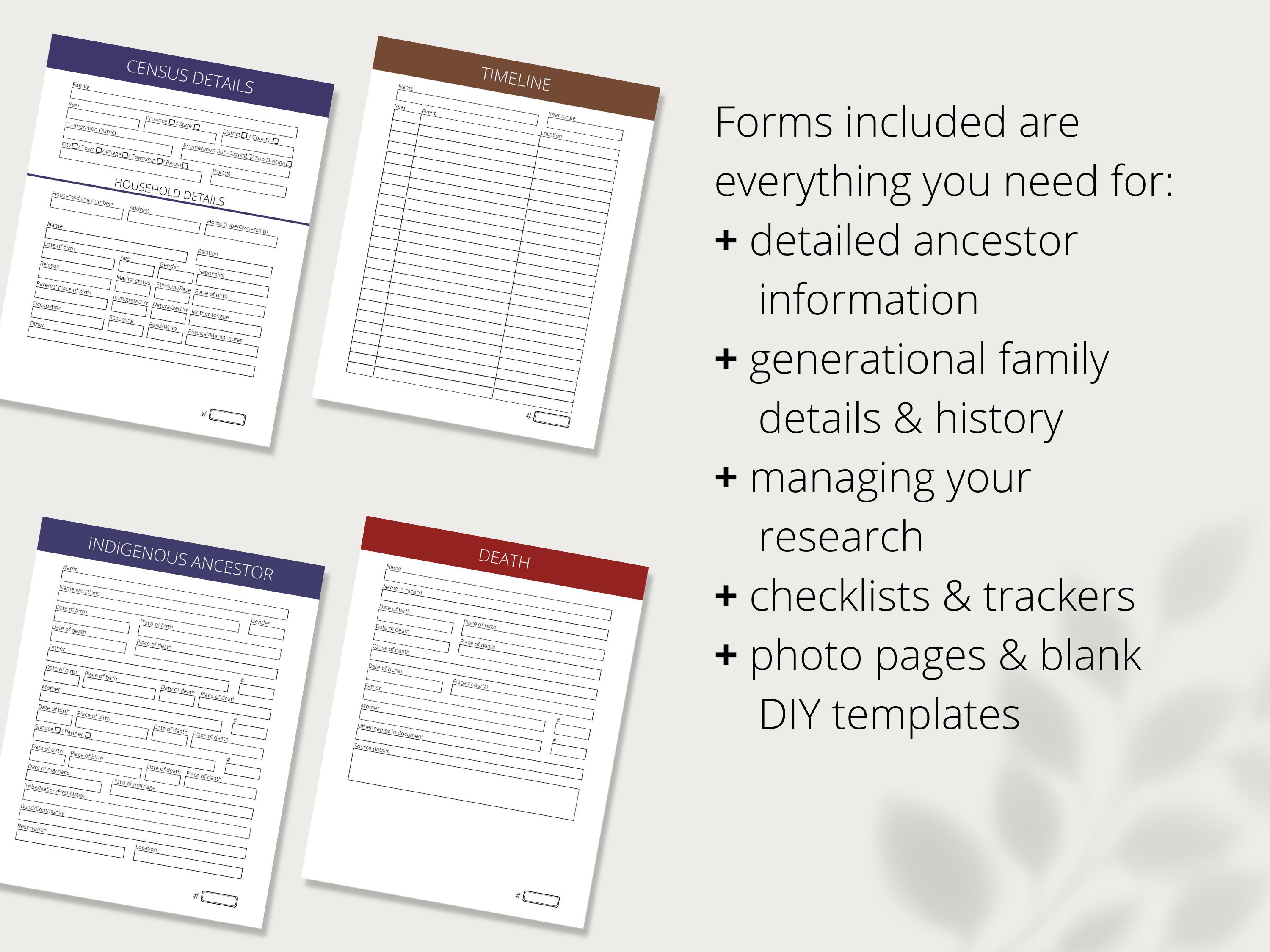 Genealogy Templates Digital Printable Genealogy Research Fillable Forms ...