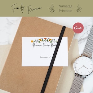 Family Reunion Name Tag Template, Floral | Event Name Tag Template for Canva | Printable Name Tags | 3x4in, 2.25x3.5in, 105x74mm, 86x55mm