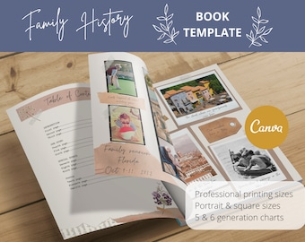Family History Book Template Canva - Scrapbook | Customizable Family Album | Genealogy Book Printable | 29 pgs | Letter, Square, A4