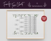 Family Tree Template Printable Fillable PDF Family Tree Chart - 6 Generations | Genealogy Family Reunion Gift, Leaves, Letter, 8x10, A4