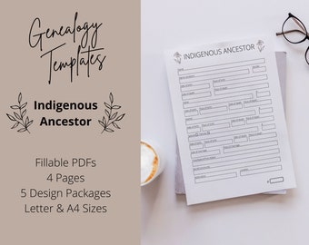 Indigenous Ancestor Genealogy Research Digital Printable Fillable Forms PDF Templates | Family History Worksheets, 4 Pages | Letter, A4