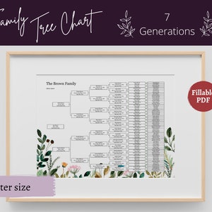 Stammbaum Vorlage Druckbare Ausfüllbare PDF Stammbaum Diagramm - 7 Generationen | Genealogie Familientreffen Geschenk, Floral, Poster, 24x18, A2