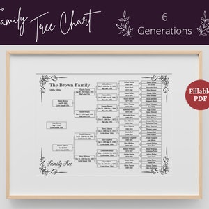 Plantilla de árbol genealógico imprimible y rellenable PDF Gráfico de árbol genealógico - 6 generaciones / Genealogía Regalo de reunión familiar, Vintage, Carta, 8x10, A4