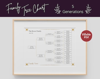 Modèle d'arbre généalogique imprimable au format PDF à remplir - 5 générations | Cadeau de réunion de famille généalogique, Mid-Century, lettre, 8 x 10, A4