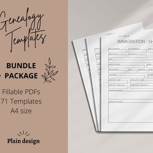 Genealogy Templates Digital Printable | Genealogy Research Fillable Forms PDFs | Family History Worksheet Bundle, 71 Pages | A4 Size