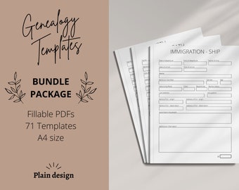 Plantillas de genealogía Imprimibles digitales / Formularios rellenables de investigación genealógica PDF / Paquete de hojas de trabajo de historia familiar, 71 páginas / Tamaño A4