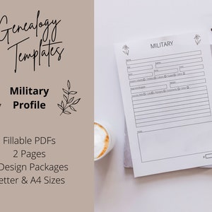 Military Service Genealogy Research Digital Printable Fillable Forms PDF Templates | Family History Worksheets, 2 Pages | Letter, A4