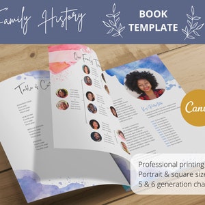 Family History Book Template Canva - Watercolor | Customizable Family Album | Genealogy Book Printable | 33 pages | Letter, Square, A4