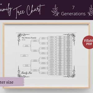 Stammbaum Vorlage Druckbare ausfüllbare PDF Stammbaum Diagramm - 7 Generationen | Genealogie Familientreffen Geschenk, Vintage, Poster, 24x18, A2