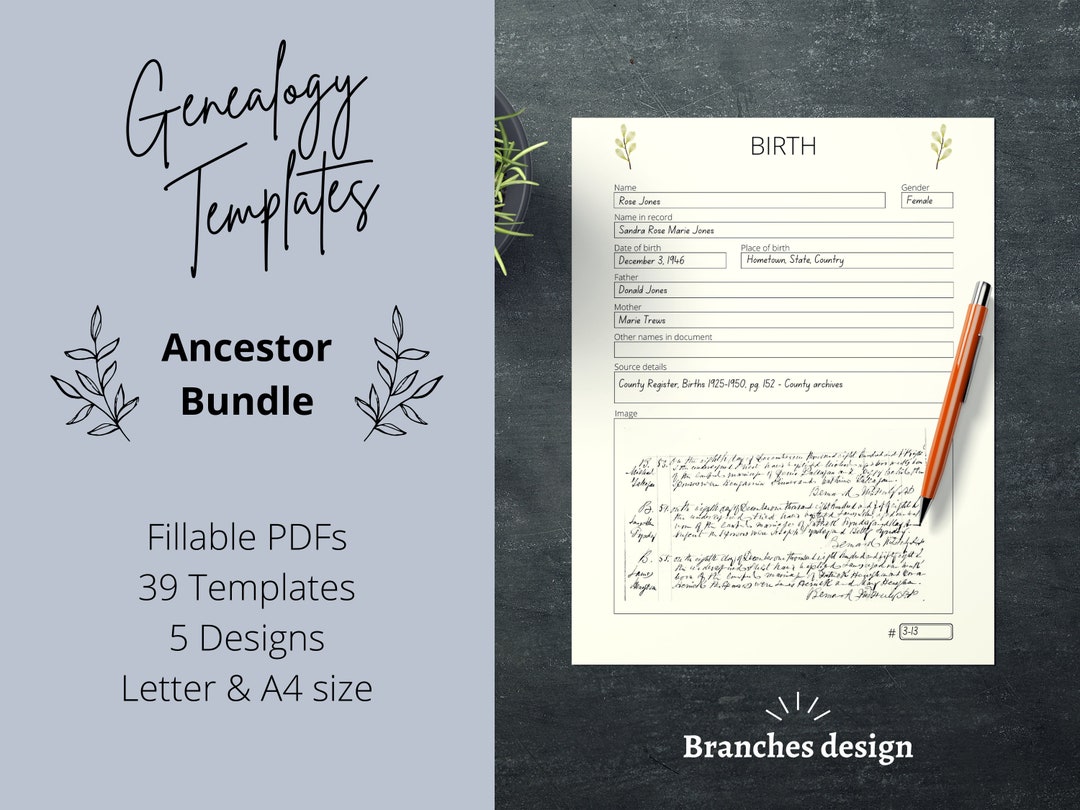 Ancestor Research Genealogy Templates Digital Printable Genealogy ...