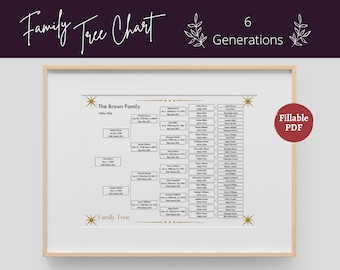 Family Tree Template Printable Fillable PDF Family Tree Chart - 6 Generations | Genealogy Family Reunion Gift, Mid-Century, Letter, 8x10, A4