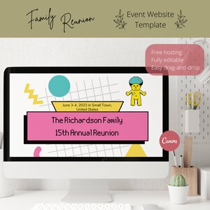 Family Reunion Website Template - 80s, 90s | In Person Event Website Template | Canva Event Website Template | Family Reunion Planning Guide