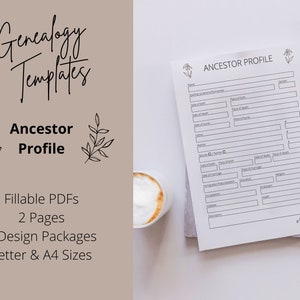 Ancestor Profile Genealogy Research Digital Printable Fillable Forms PDF Templates | Family History Worksheets, 2 Pages | Letter, A4