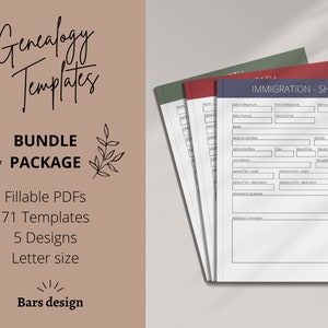 Genealogy Templates Digital Printable | Genealogy Research Fillable Forms PDFs | Family History Worksheet Bundle, 355 Pages | Letter Size