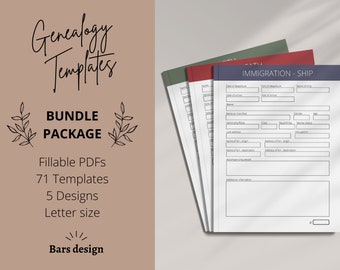 Plantillas de genealogía Imprimibles digitales / Formularios rellenables de investigación genealógica PDF / Paquete de hojas de trabajo de historia familiar, 355 páginas / Tamaño carta
