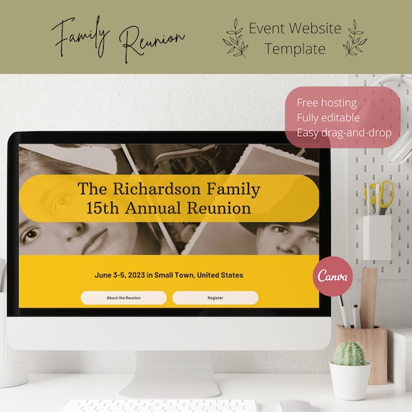 Family Reunion Website Template - Retro | In Person Event Website Template | Canva Event Website Template | Family Reunion Planning Guide