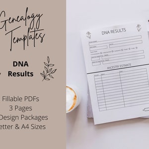 DNA Results Genealogy Research Digital Printable Fillable Forms PDF Templates | Family History Worksheets, 2 Pages | Letter, A4