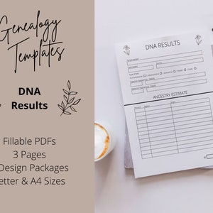 DNA Ergebnisse Genealogie Forschung Digital druckbare ausfüllbare Formulare PDF-Vorlagen | Familiengeschichte Arbeitsblätter, 2 Seiten | Letter, A4