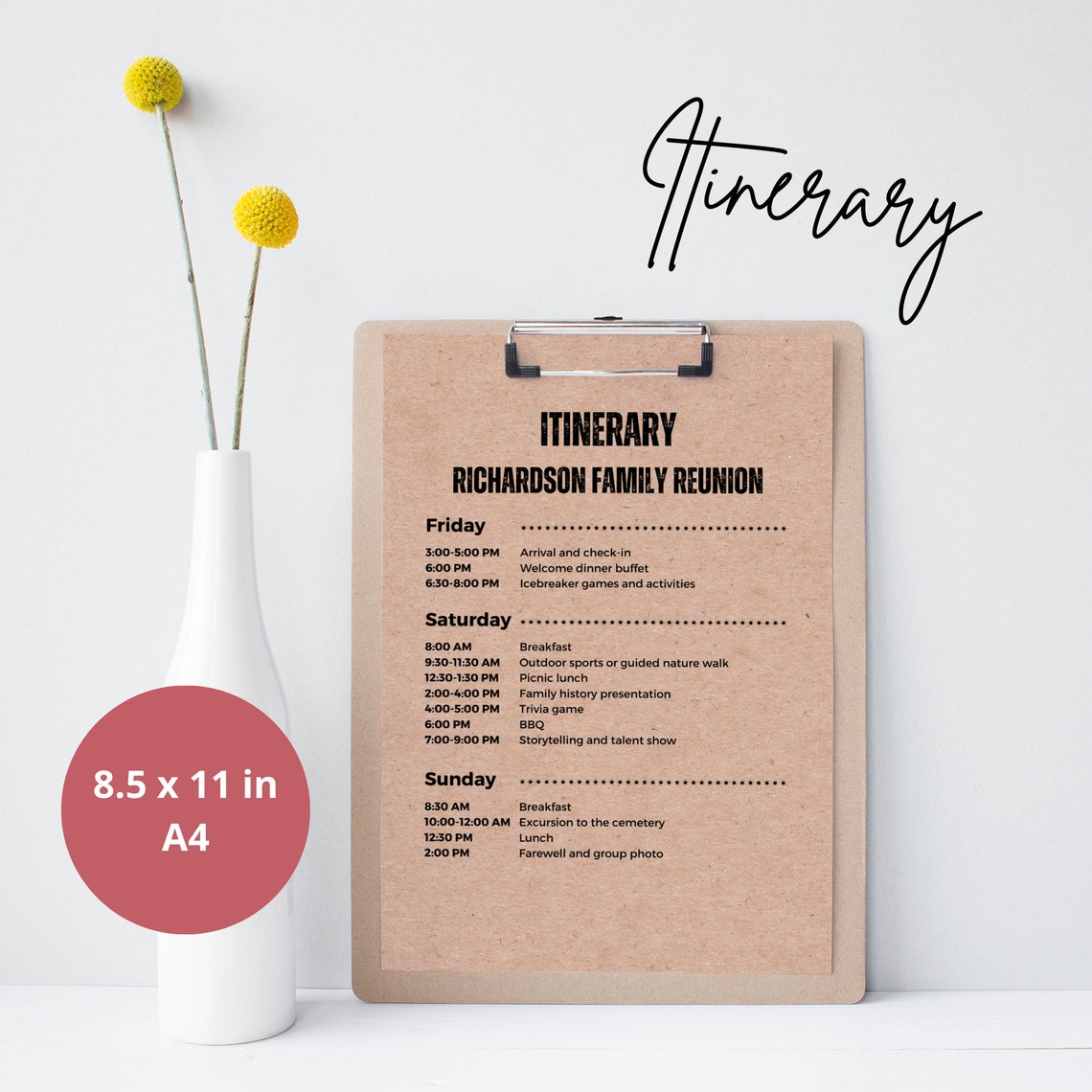 Family Reunion Itinerary Template, Rustic Event Itinerary Template for Family Reunion Itinerary Template, Rustic Event Itinerary Template for