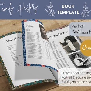 Family History Book Template Canva - William Morris | Customizable Family Album | Genealogy Book Printable | 35 pages | Letter, Square, A4