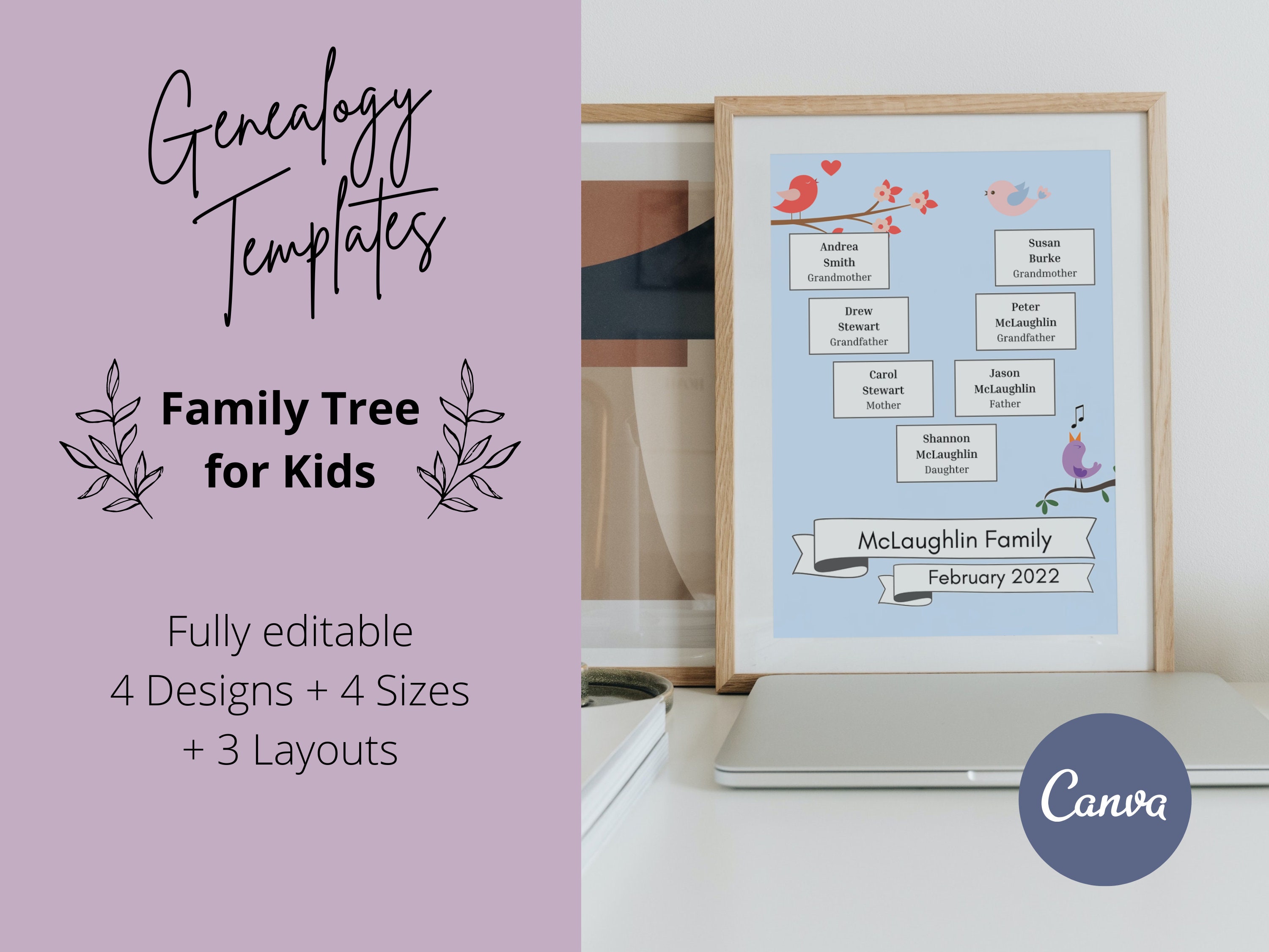 Family Tree for Kids Digital Family Tree Template Canva Etsy Canada