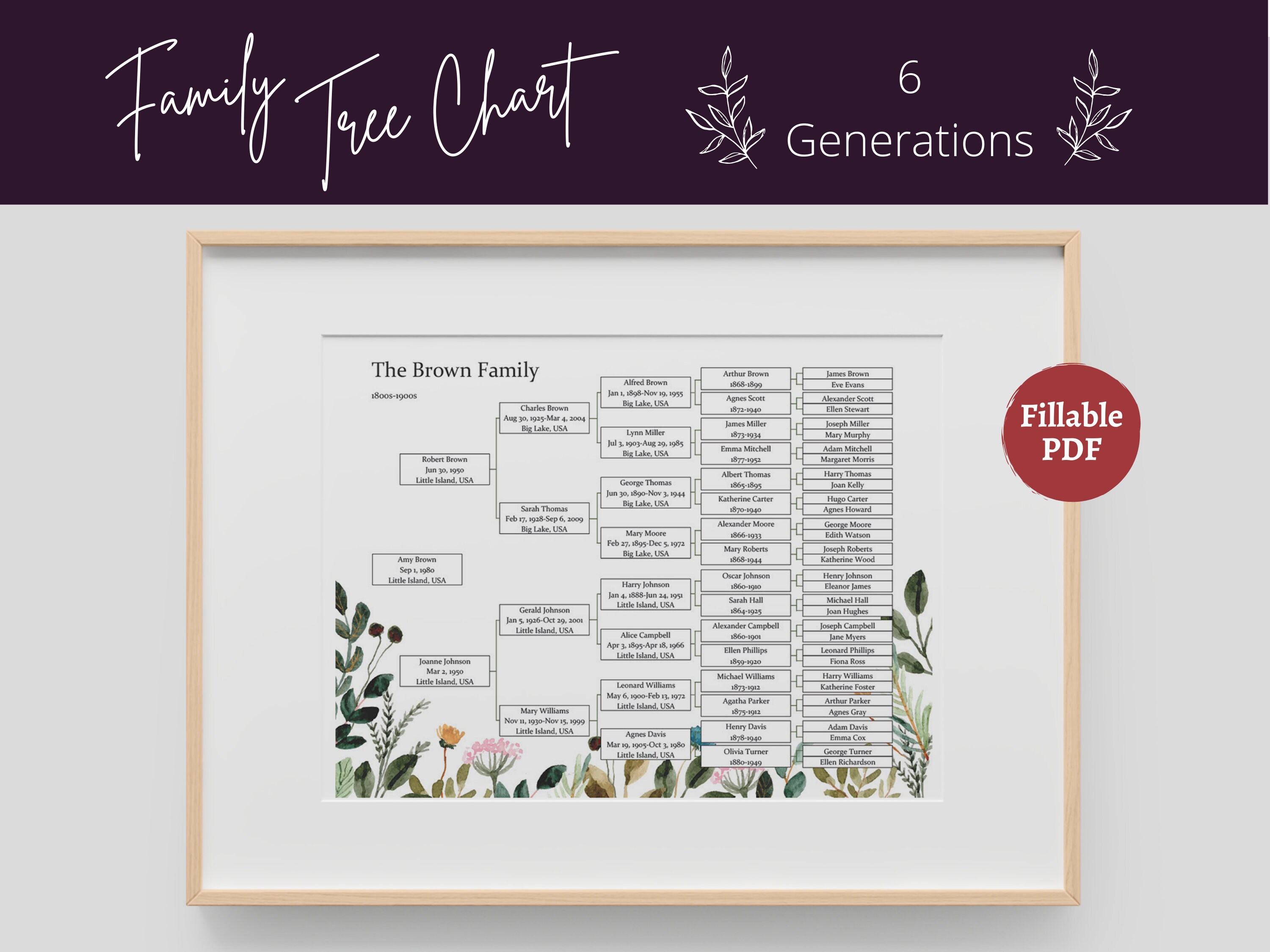 Family Tree Chart 6 Generations Digital & Printable PDF - Etsy
