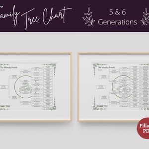 Family Tree Template Printable Fillable PDF Digital Chart - 5 & 6 Generations | Genealogy Family Reunion Gift, Celtic, Letter, 8x10, A4