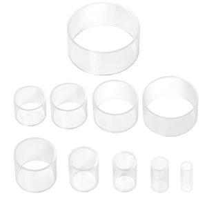 May include: Set of ten clear plastic rings of varying sizes. The rings are cylindrical and have a smooth, polished finish.