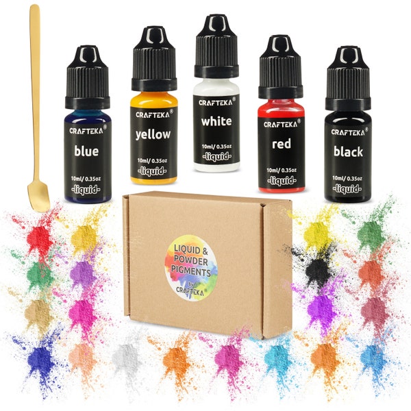 Resin Pigments Kit - 5 Highly Concentrated Liquid, 20 Powders, 1 Spoon